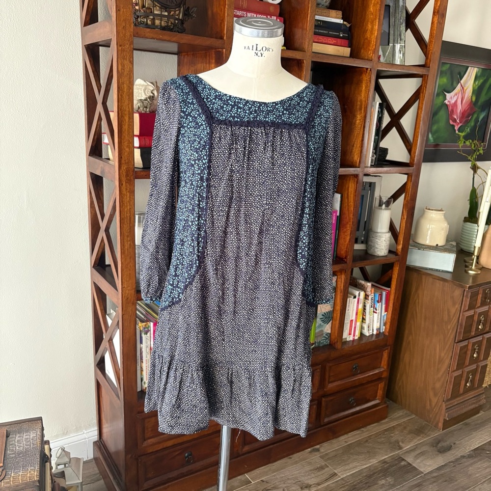 Anthropologie Holding Horses Blue Patterned Long Sleeve tunic, size 6